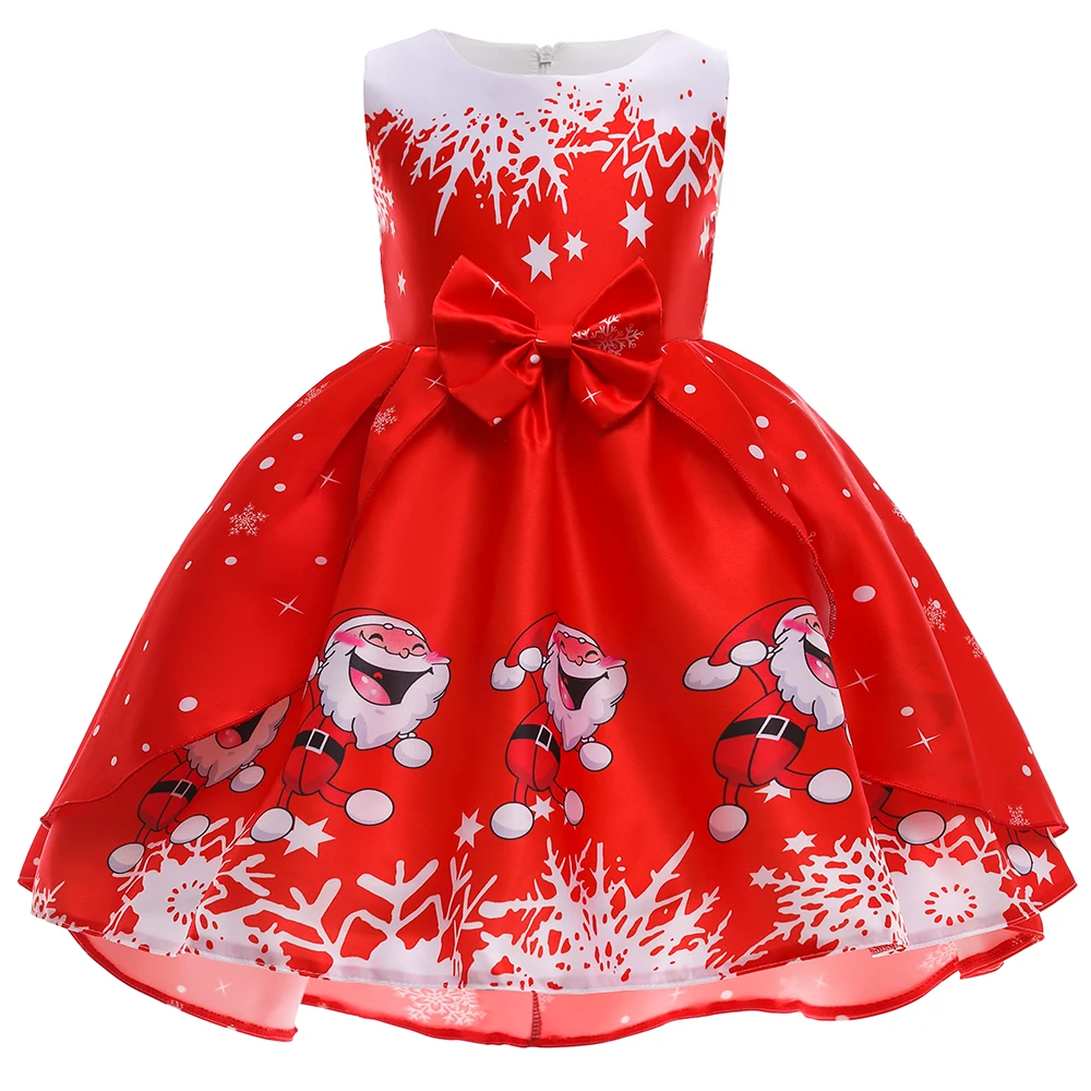 Christmas Dress For Kids Girl Print Santa Claus Princess Dresses New Year Baby Girls Party Dress Children Cosplay Costume 3-10Y