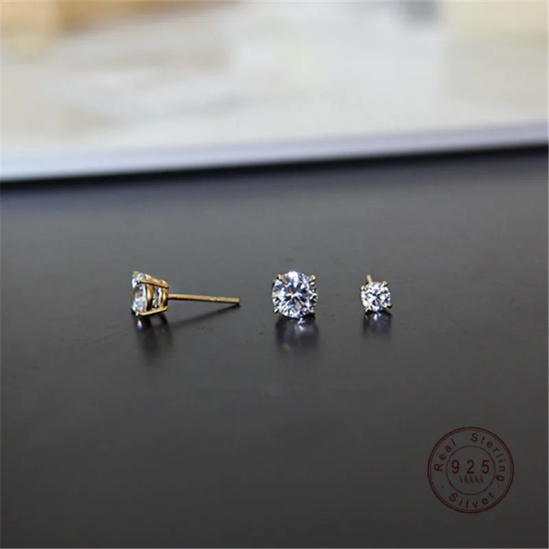 HI MAN 925 Sterling Silver Fashion Mini Zircon Stud Earrings Women 14K Gold Plated Simple Nordic Jewelry