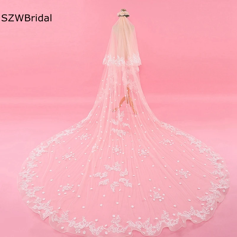 

New Arrival Lace Edge Cathedral Wedding veils Two Layers Cheap Bridal Veil Voile mariée Wedding accessoires mariage