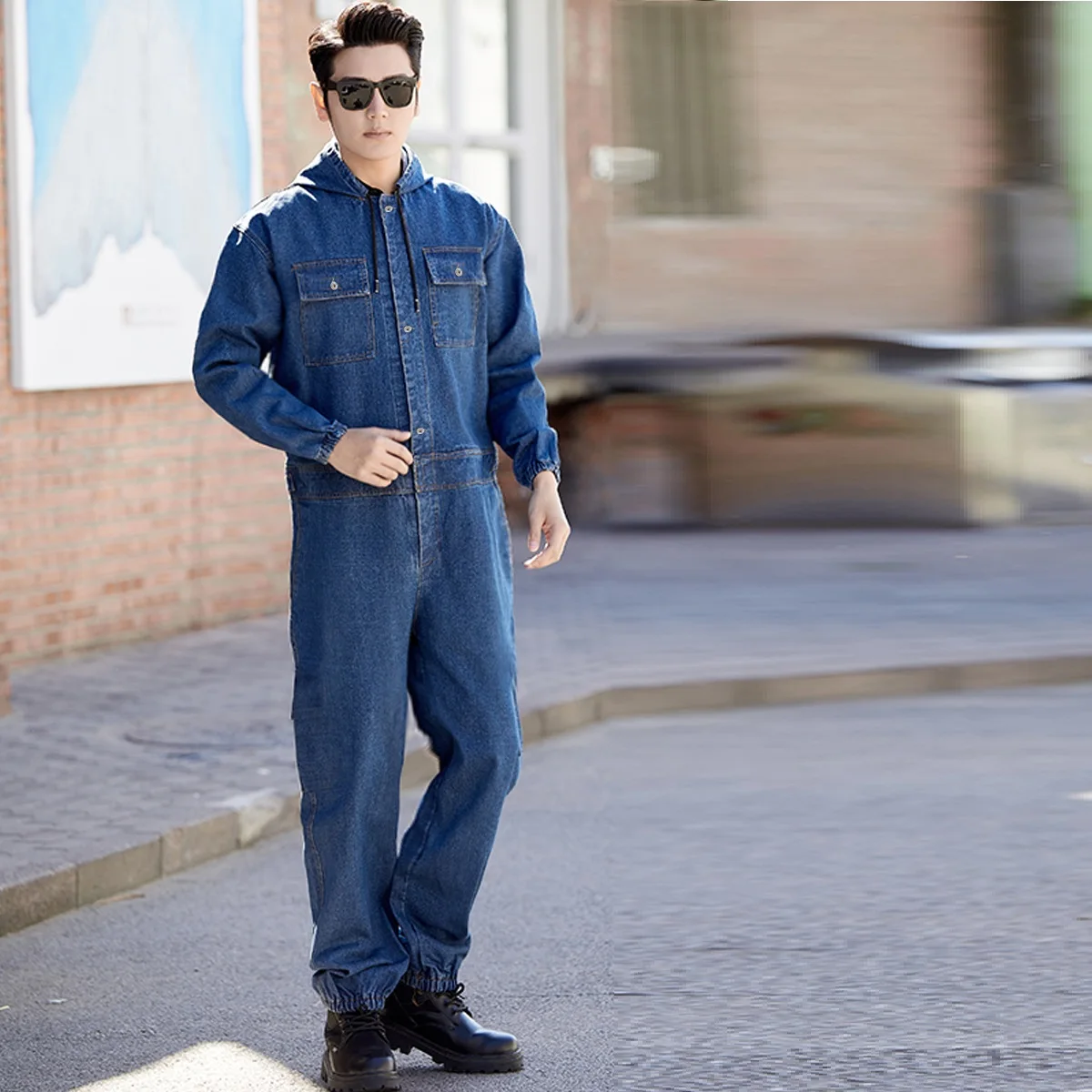 Cotton Hooded Denim Work Clothing Men Work Uniform Mechanic Anti-scald Sparking Welder Suit Auto Repair Durable Welding Coverall