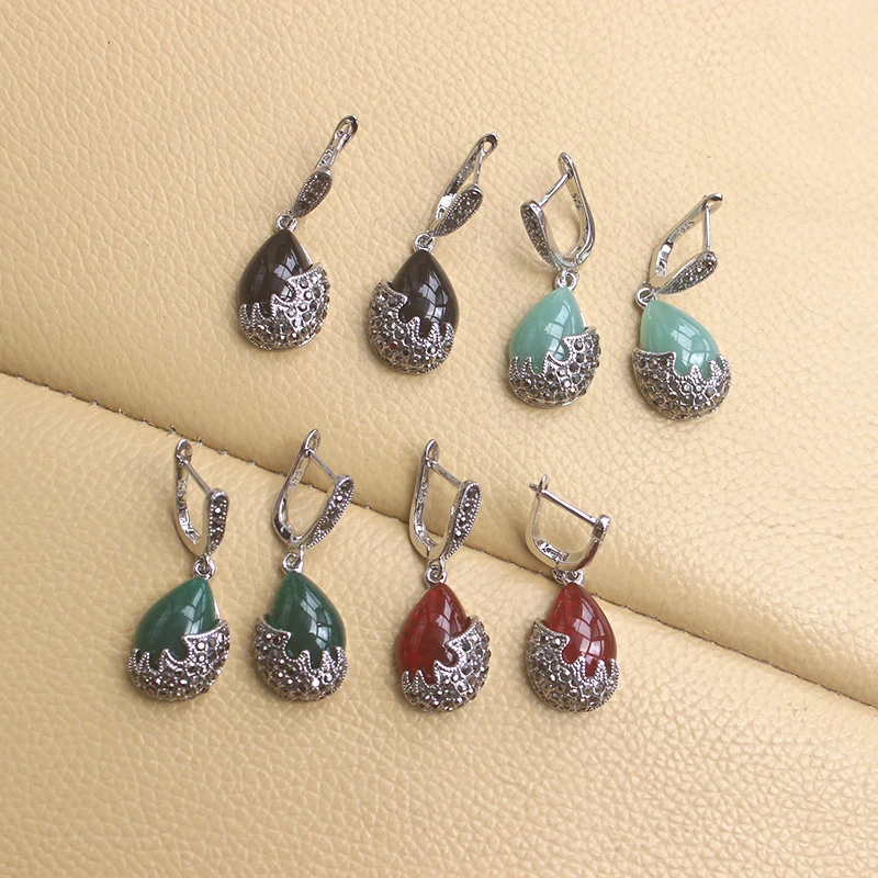 Ajojewel Vintage Water Drop Stone Earrings With Black Rhinestones Retro Ladies Jewelry 4 Colors