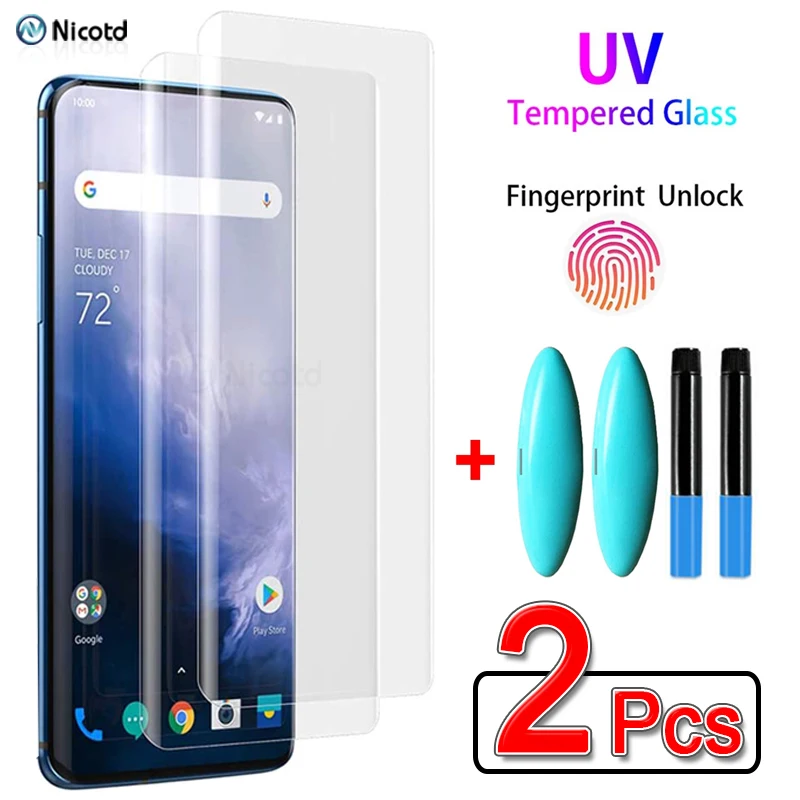 2Pcs UV Liquid Glue Tempered Glass For Oneplus 7 7T Pro Premium UV Liquid Screen Protector For One Plus 9 8 10 Pro 1+ 11 Curved