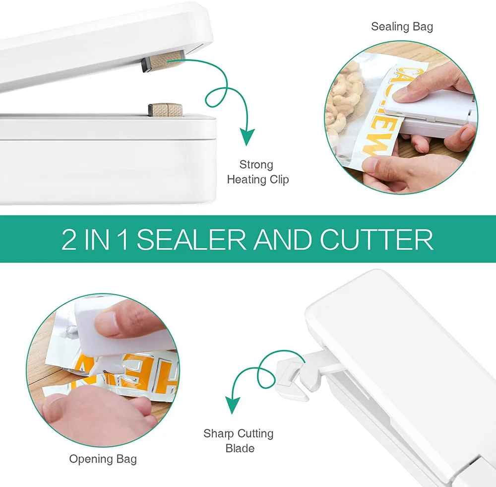 New Mini Bag Sealer 2-in-1 Portable Heat Sealers Rechargeable Handheld Vacuum Heat Sealers &Cutter for Plastic Bag Storage Food