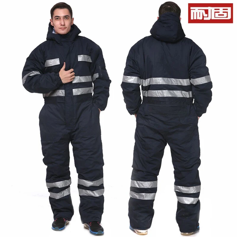 Solid-resistant conjoined work cold-proof clothing cotton-padded clothes winter men\'s thickened warm outdoor reflective