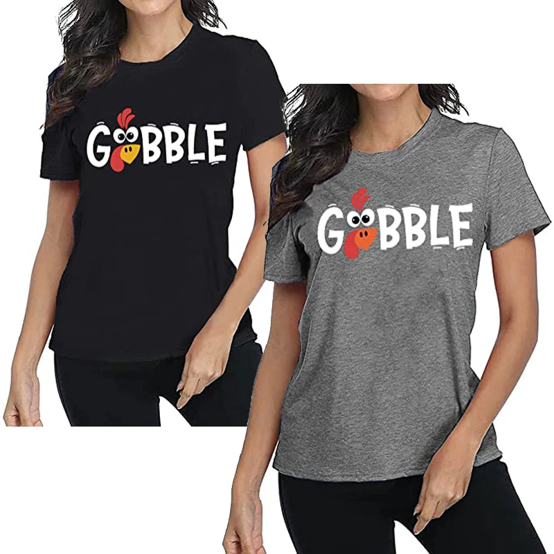 

Thanksgiving Shirt for Women Gobble Shirt Funny Turkey Graphic Short Sleeve Tee Tops Casual Fall Shirt