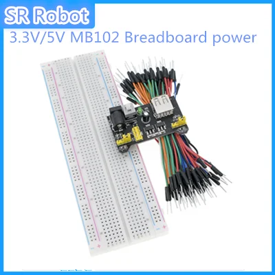 3.3V/5V MB102 Breadboard power module+MB-102 830 points Solderless Prototype Bread board kit +65 Flexible jumper wires