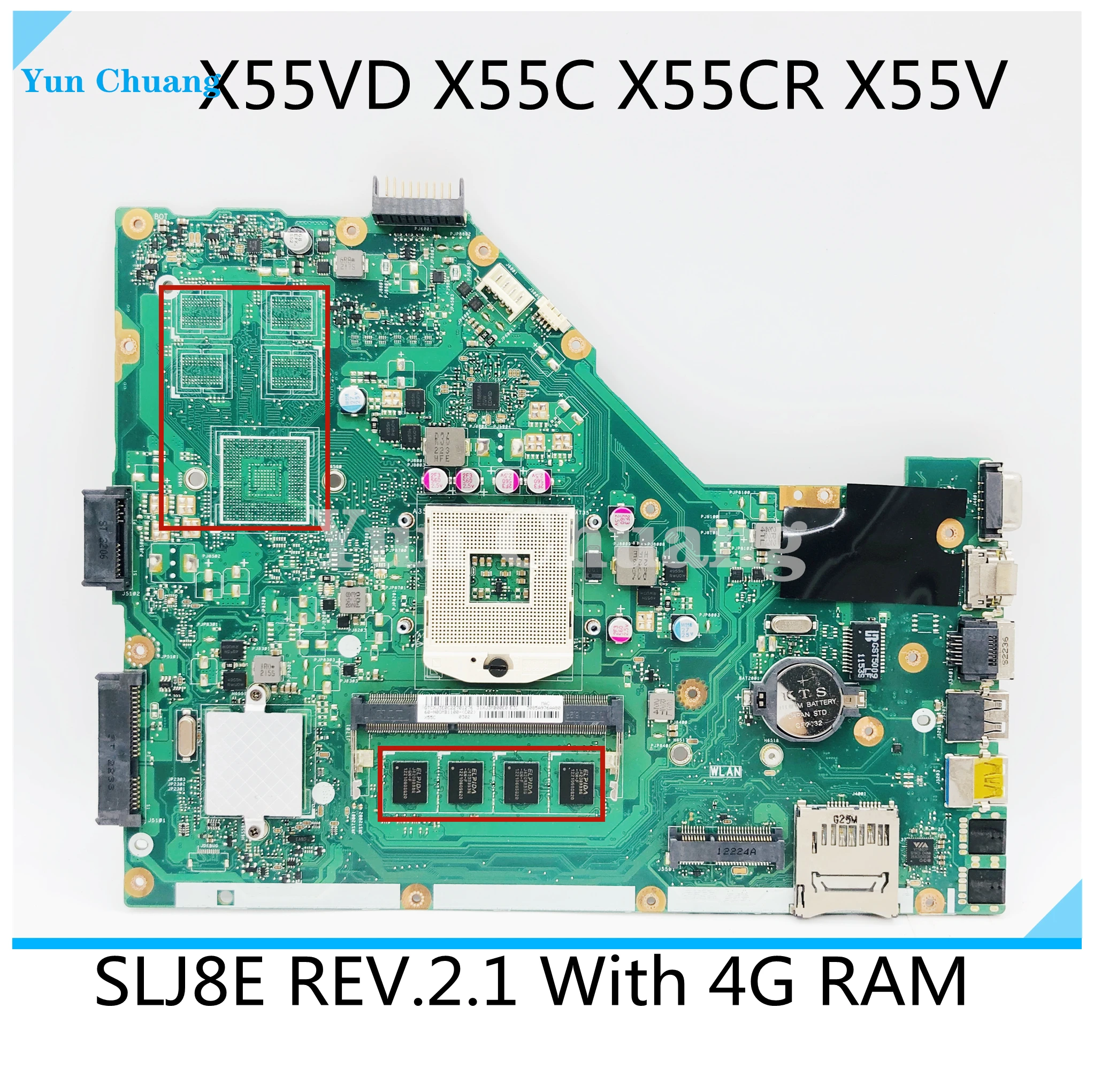 

X55VD Laptop motherboard For Asus X55VD X55C X55CR X55V Mainboard SLJ8E HM76 With 2GB/4GB RAM full test 100% work