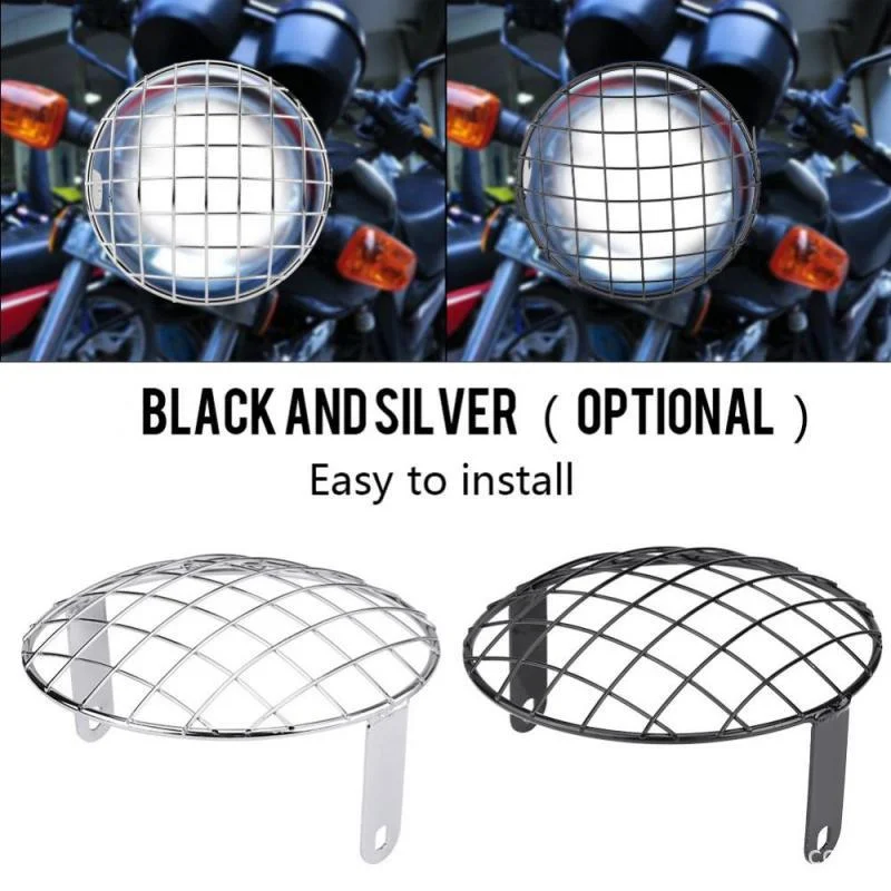 7INCH New Metal Retro Motorcycle Headlight Protector Cover Fit For Universal Harley Triumph Honda HeadLamp Mesh Grille Lampshade