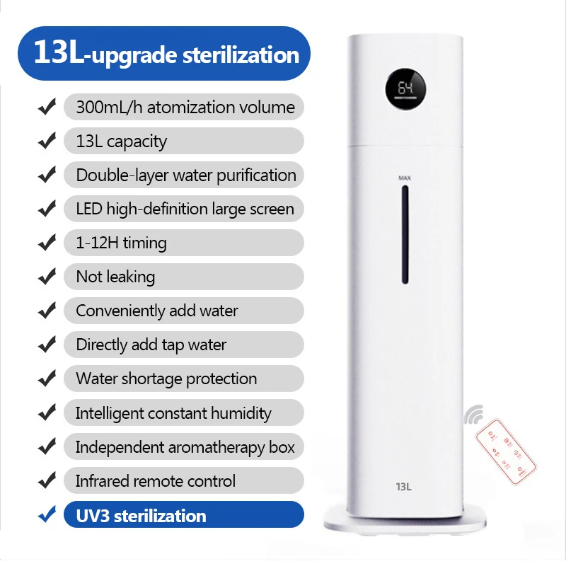 13L Floor type Intelligent constant humidity Humidifier Remote control UV3 Sterilization Aire Purifier Scent Diffuser Mute