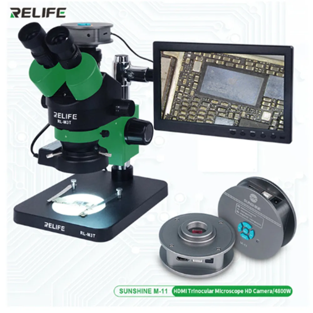 RELIFE RL-M3T-B1 Trinocular Microscope With 10.1 Screen 0.7-4.5X Continuous Zoom For Mobile Phone PCB Repair Electronic Device