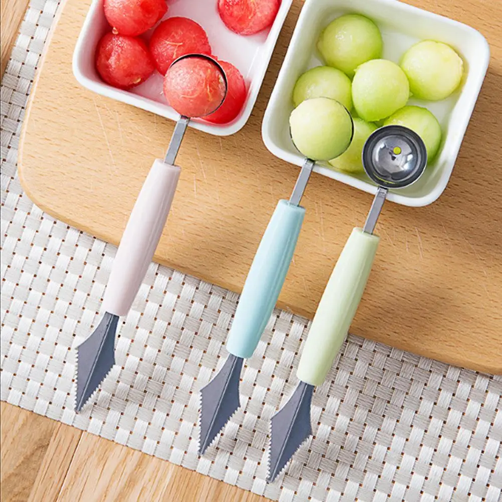 2 in1 Dual-head Stainless Steel Carving Knife Fruit Watermelon Ice Cream Baller Scoop Stacks Spoon Home Kitchen Accessories