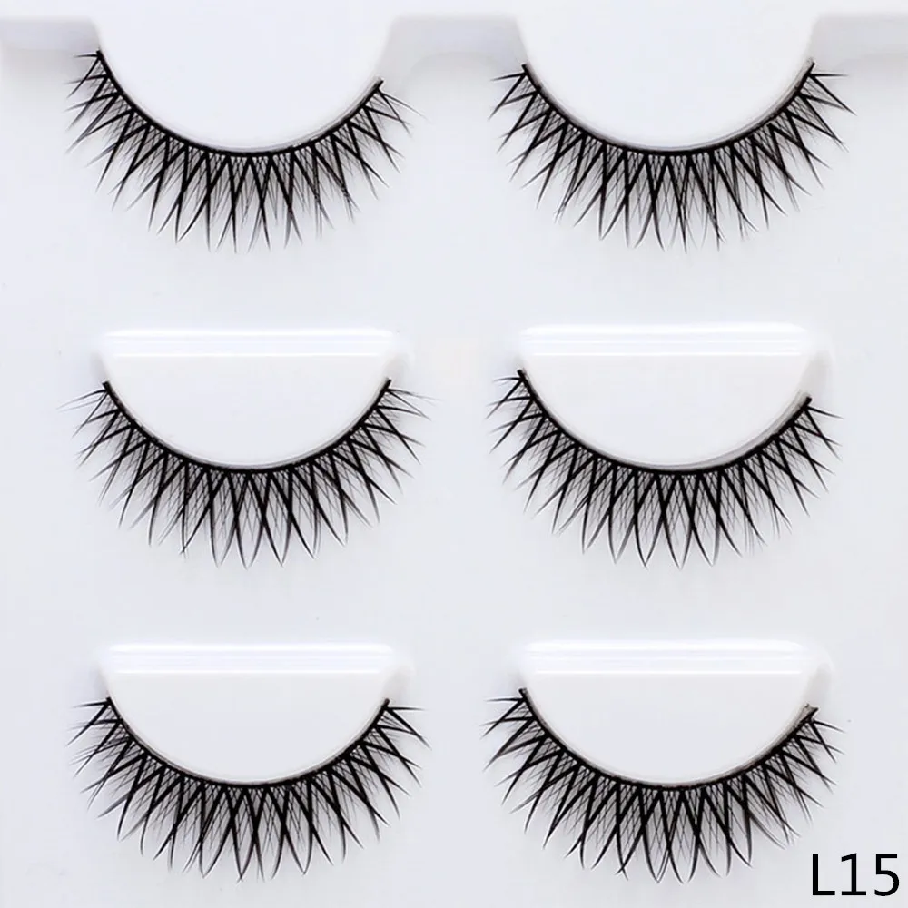 10Mm Natuurlijke Lange Kriskras Dikke Valse Wimpers 3 Pairs Fake Lashes Make Wimpers Extension Wimpers Voor Make L15