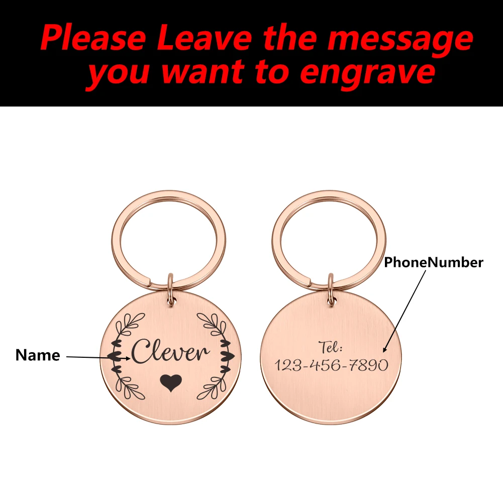 Personalized Engraving Pet Cat Name Tags Customized Dog ID Tag Collar Accessories Nameplate Anti-lost Pendant Metal Keyring