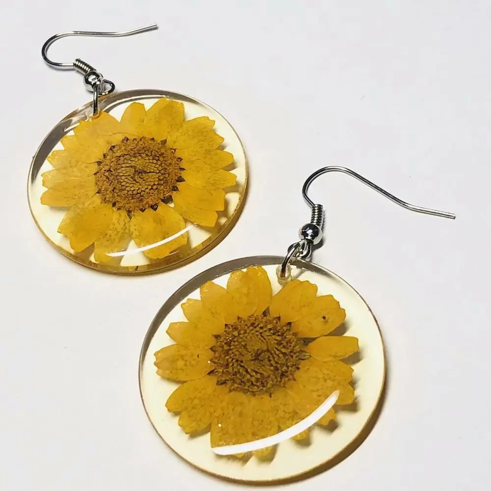 New DIY Handmade Real Plant Dried Flowers Transparent Pressed Flower Dangle Earing For Women