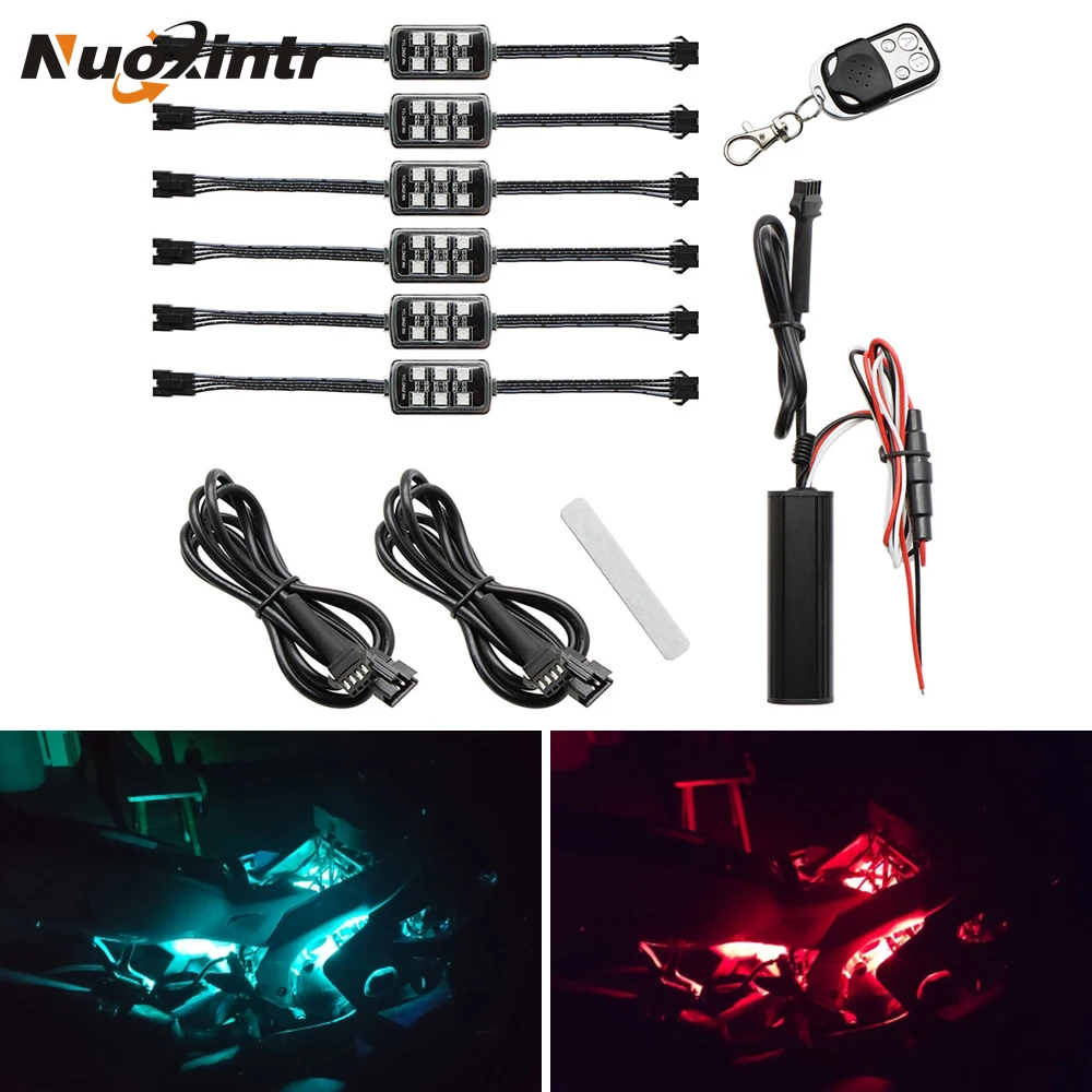 Nuoxintr 36 LED 6 RGB Smart Brake Lights For Motorcycle Car Atmosphere Light with Wireless Remote Control Moto Decorative Strip