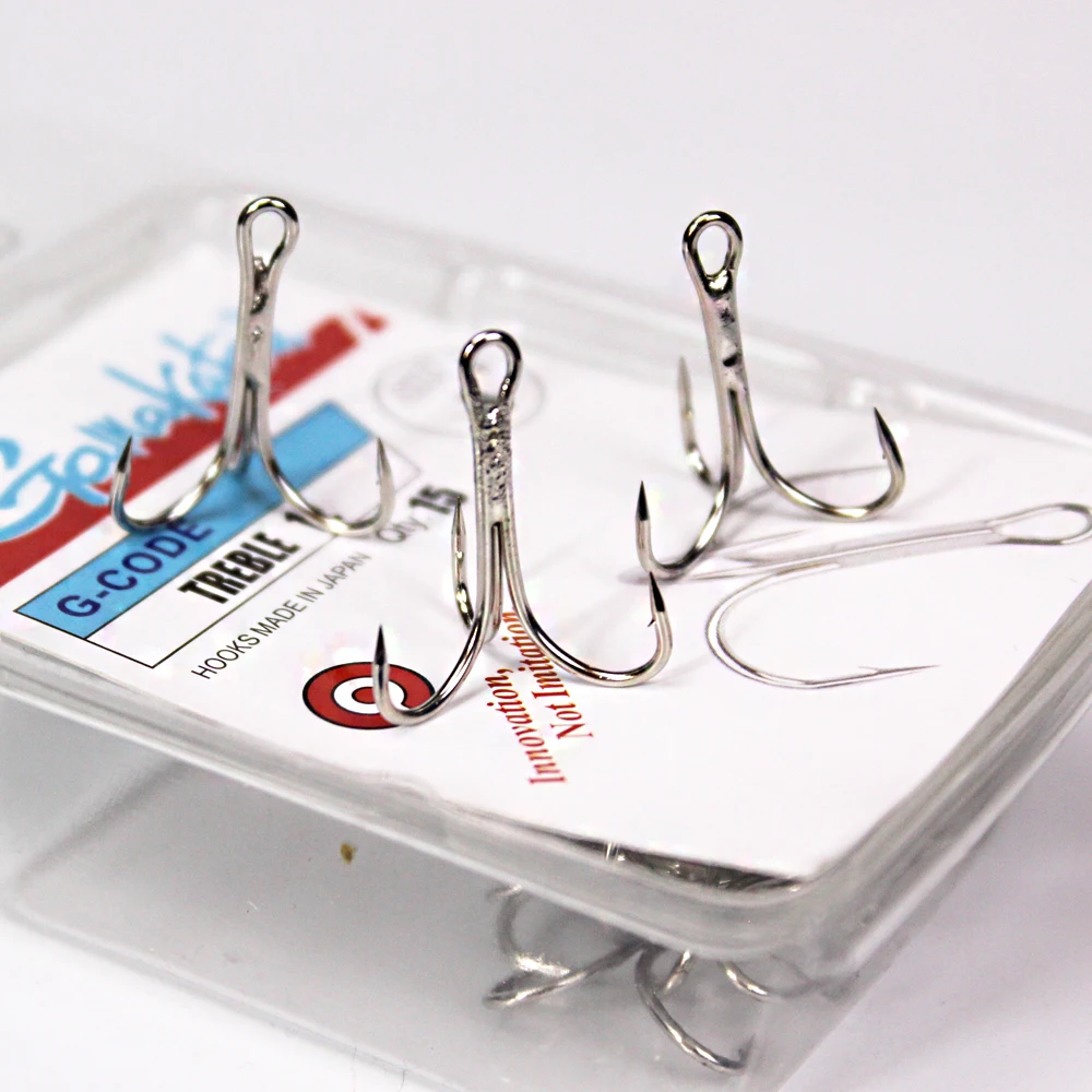 Gamakatsu15pcs/lots silver G-CODE 12  Treble Hooks Fishing Hooks 1#-14# Carbon Material Round Saltwater for Bass and carp