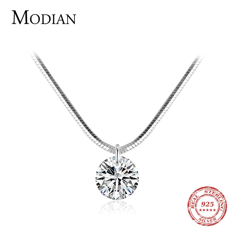 Modian 100% 925 Sterling Silver Trendy Simple Clear CZ Choker Necklace Pendant Fashion Link Chain For Women Party Fine Jewelry