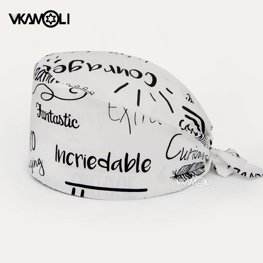 women&men Pet shop lab work hats laboratory printing scrub cap  Elastic scrub hat Cotton nursing hat