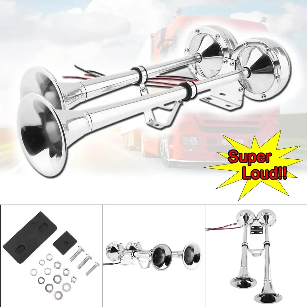 

12V/24V 100-115DB Electrical Super Noisy Dual Trumpet Air Horn Waterproof Dustproof No Compressor Speaker Kit for Cars Truck Etc