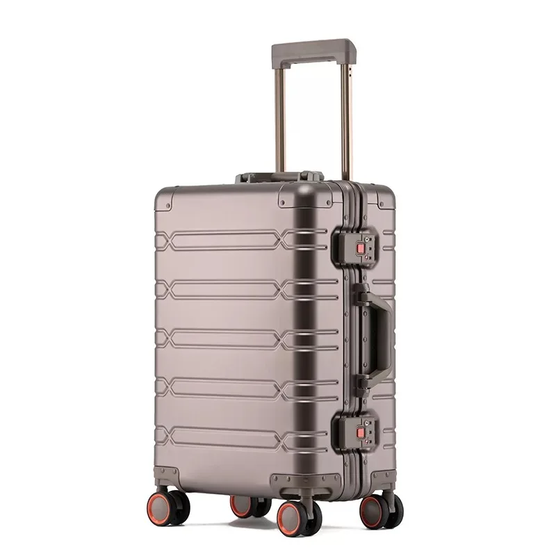 Valise à roulettes en aluminium avec boîte rigide en métal, bagage à roulettes universel, valise de voyage tendance, étui d'enregistrement de mot de passe, 20 po, 24/28 po, nouveau