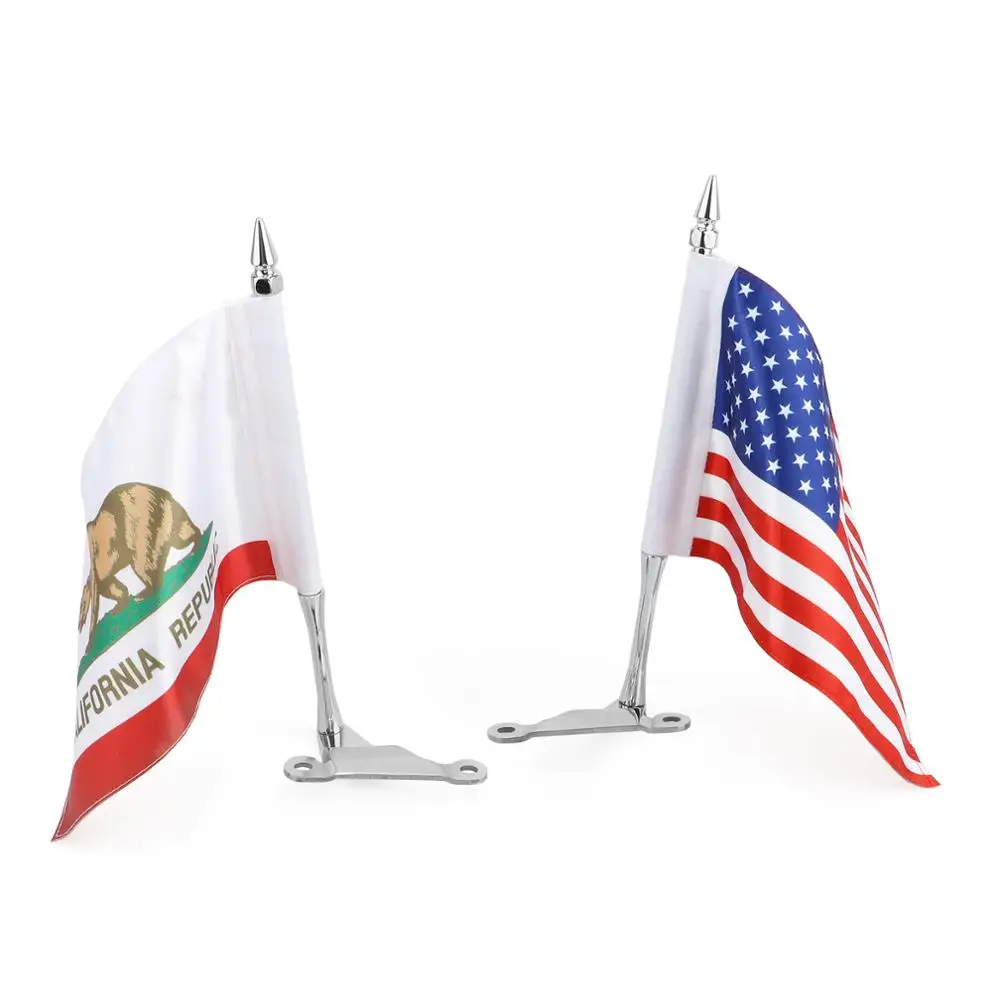Motorcycle Flag Mount Tour Trunk Flag Pole with California State Flag + American Flag For Honda Goldwing GL1800 2018-