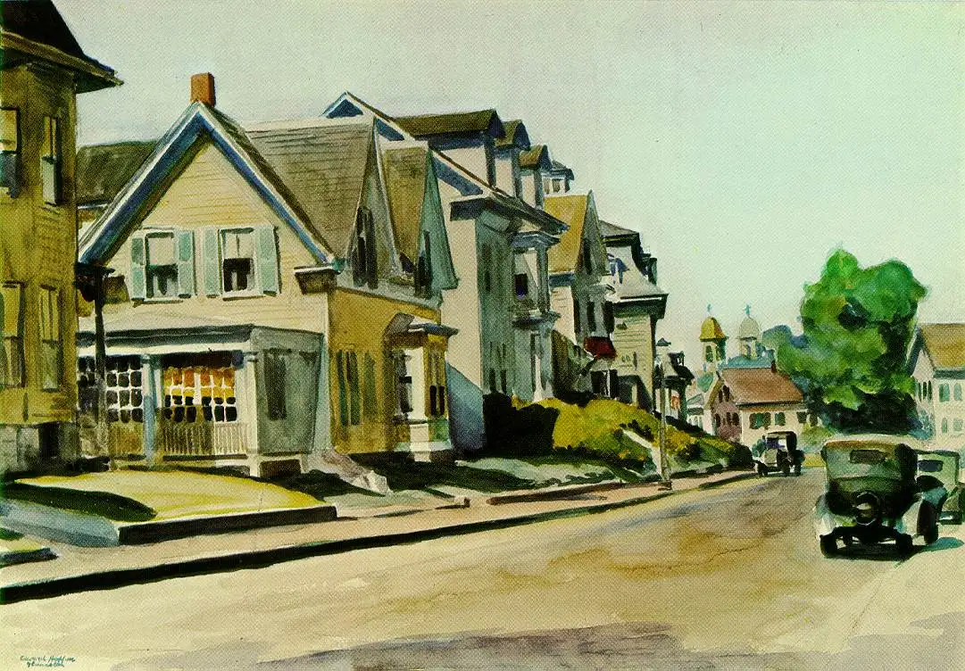 100% handmade Oil Painting reproduction on linen canvas,Sun on Prospect Street by Edward Hopper,High Quality