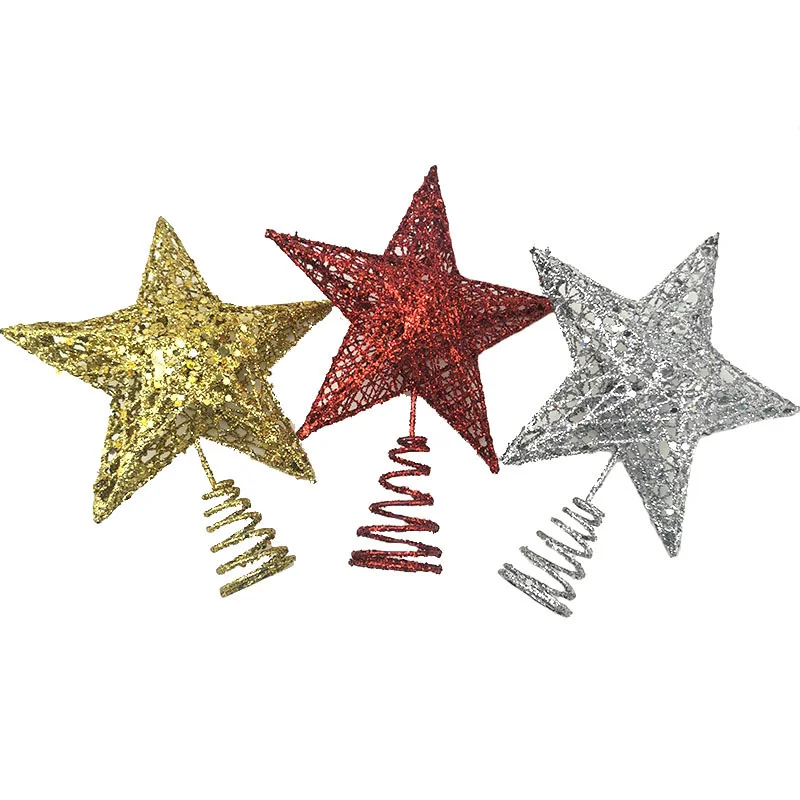 1pcs/pack 15*20cm Gold Glitter Christmas Tree Top Iron Star Christmas Decorations For Home Xmas Tree Ornaments Handmade DIY