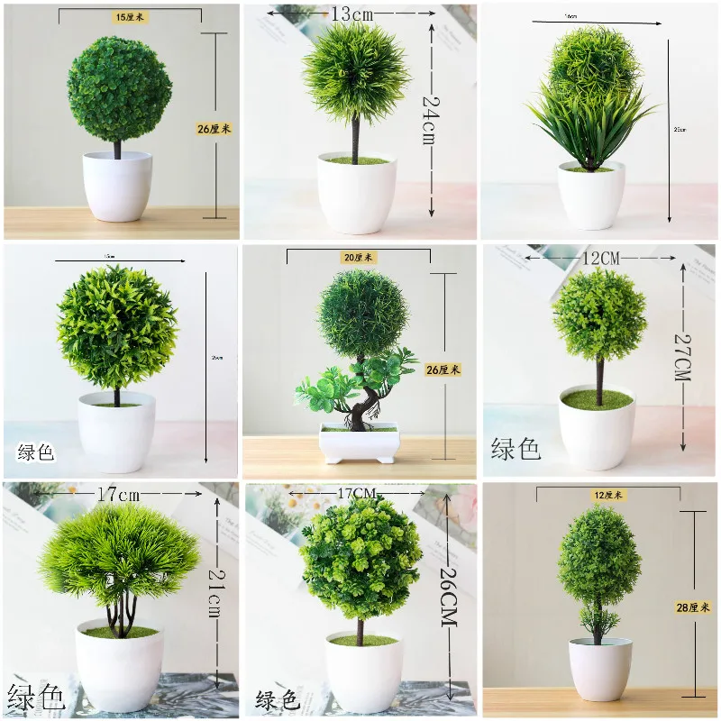 Grüne Heimdekoration Bonsai-Simulation Dekorative Blumen Kränze Künstliche Blumen Künstliche Grünpflanzen im Topf Ornamente Willkommens-Kiefer – Detail 5