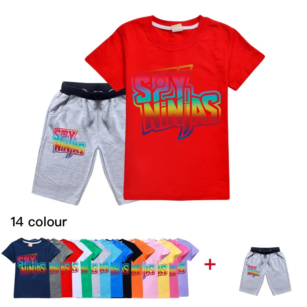 

SPY NINJA Boys Short Sleeve T Shirt Cotton Summer Baby Clothes Baby Girl Outfit Children Tshihrt Short Pants Suit Tops Clothing