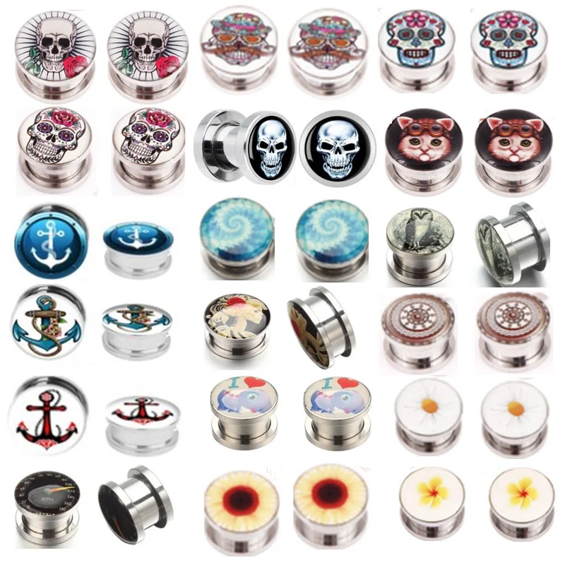 1Pair Stainless Steel Cat Skull Ear Stretchers Plugs And Tunnels Earring Gauges Ear Expanders Dermal Piercing Oreja Dilataciones