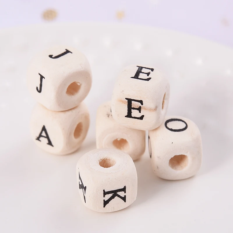 8/10mm 50-200Pcs/lot Wooden Beads Square Alphabet Letter Loose Spacer Beads for Baby Smooth Teether Jewelry Making Accessories