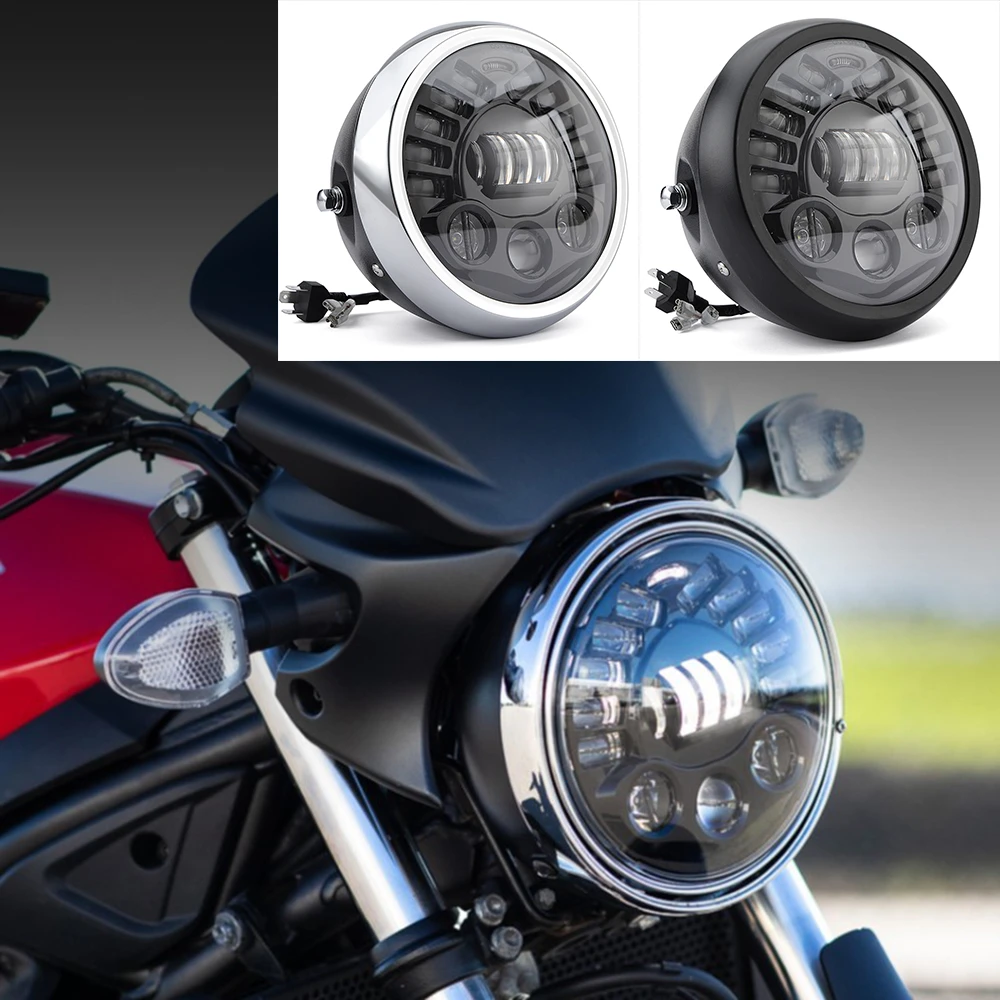 7.5 inch Motorcycle LED Headlight Faro Moto Light Halo White DRL Angel Eyes For Cafe Racer Bobber Honda 7.5\