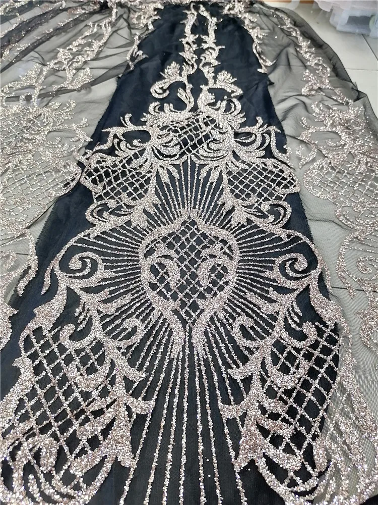 

5 yards Large partten glue glitter tull lace French mesh African lace sequins Nigeria lace evening dress party wedding dress