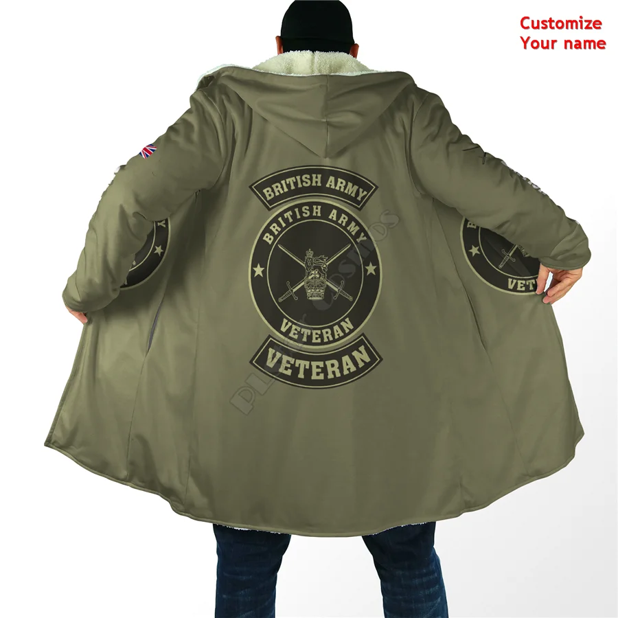 

Army Veteran Personalized Name 3D All Over Printed Hoodie Cloak for Men Women Winter Fleece Wind Breaker Warm Hood Cloak