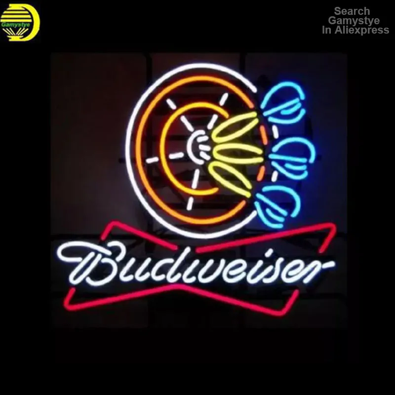 

Custom Budweis Darts Beer Bar Glass Neon Light Sign Game Room Decor Pub Light Beer Bar Glass Lamp Club Sign Wall Iconic Lights