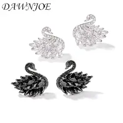 Fashion S925 Needle Black White Swan Earrings simple crystal  Rhinestone Charming Temperament Gifts for Women Jewelry