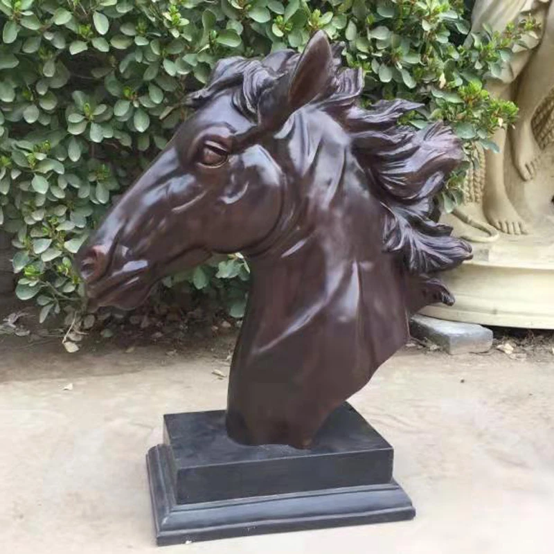 24.41 Inch Bronze Sculpture Horse Head Statue Animal Figurine Home Decoration Accessories Ornaments For Room Decor