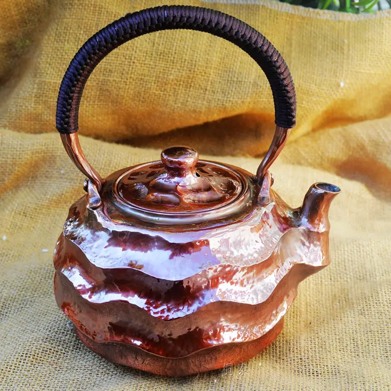 

One Full Piece Pure Copper Pot Wave Shaped Teapot Water Kettle Thick Top Grade Gift Handmade