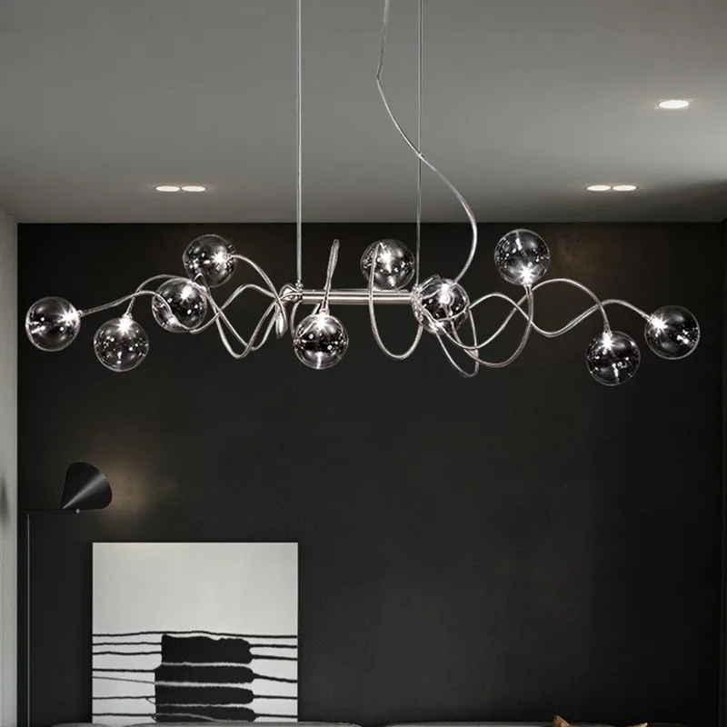 Nordic silver chandeliers Dining room smoky grey Glass Home decoration Modern replica design lamp LED kitchen cafe chandeliers