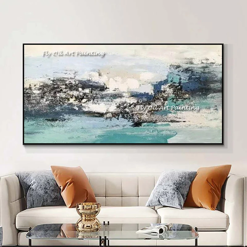 The Green Mountain River View Painting Art Hand-painted Abstract Oil Painting Art Canvas Wall Home Decoration Wall Pictures