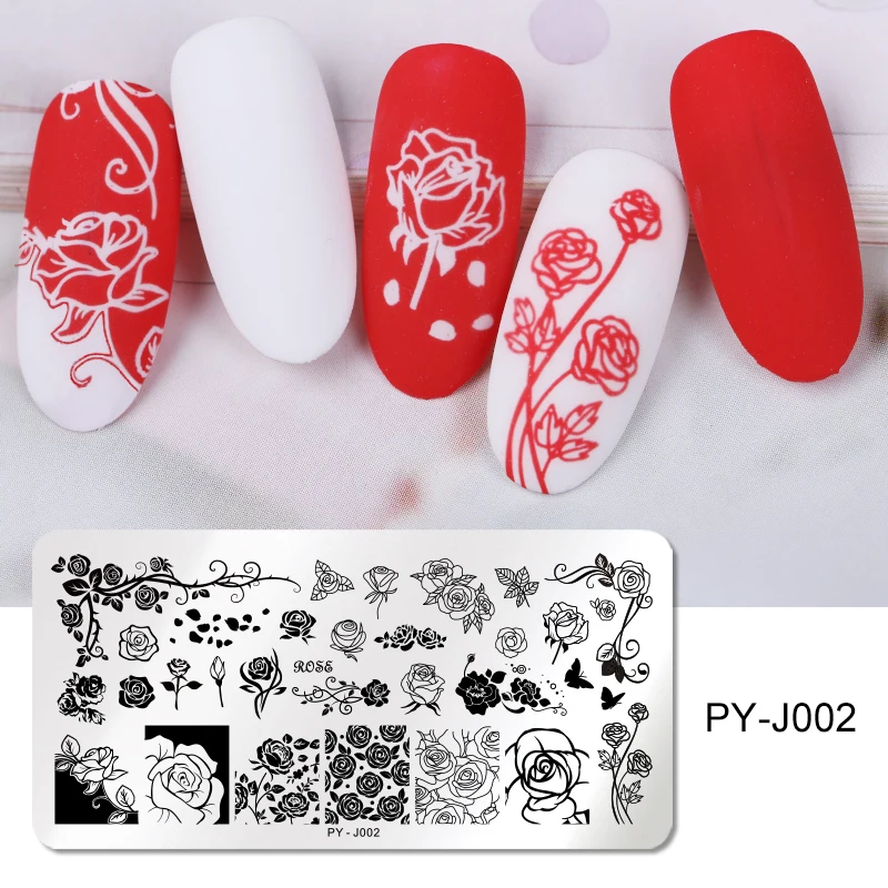 PICT YOU Nail Stamping Plates Flower Rectangle Stainless Steel Nail Image Stencils Stamping Template