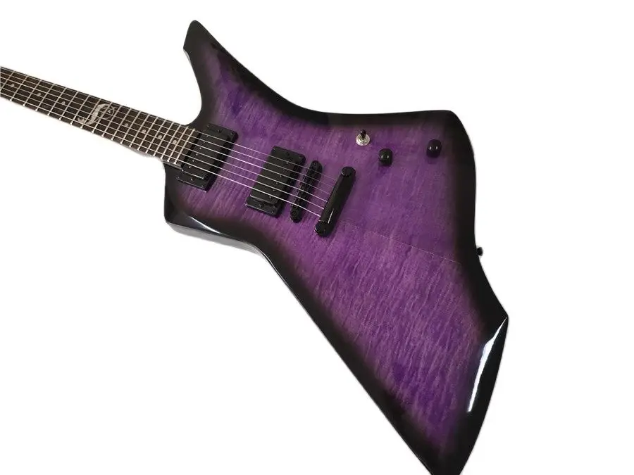 A new high quality custom shaped 6 - string electric guitar with purple and black accessories