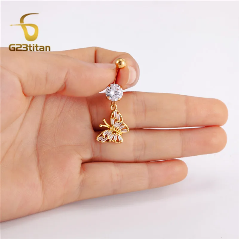 14G ciondolo ciondolo ombelico anello Color oro bilanciere in acciaio inossidabile zircone dorato orecchino ombelico donna gioielli Piercing Sexy