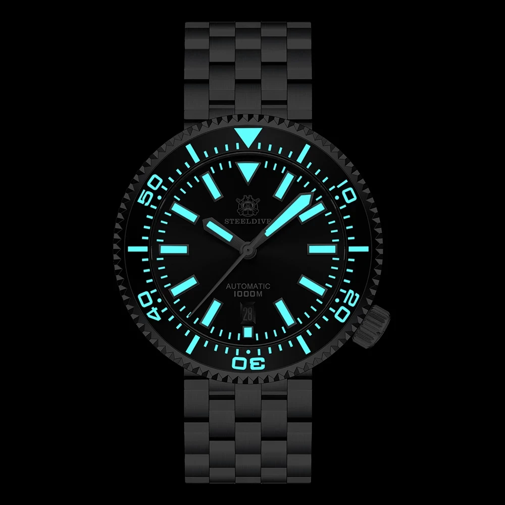 STEELDIVE Mens Automatic Watches Diver Watch 1000m Waterproof Mechanical Wristwatch Big Dial Luminous Sapphire Ceramiz Bezel view 2