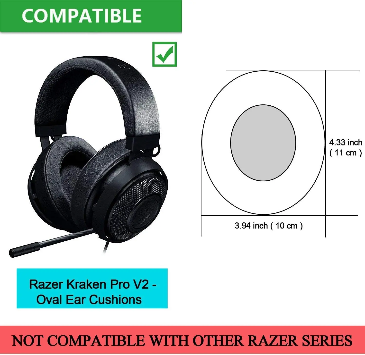 Kraken pro v2-ovais earpads, jarmor substituição memória espuma orelha almofada kit capa para razer kraken pro v2