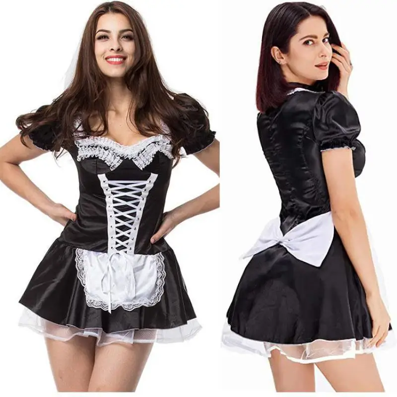 

Lolita Sexy Maid Dress Cosplay Costumes Cute Black Mini Dress Anime School Girl Gothic Outfit For Woman Halloween Maid Uniform