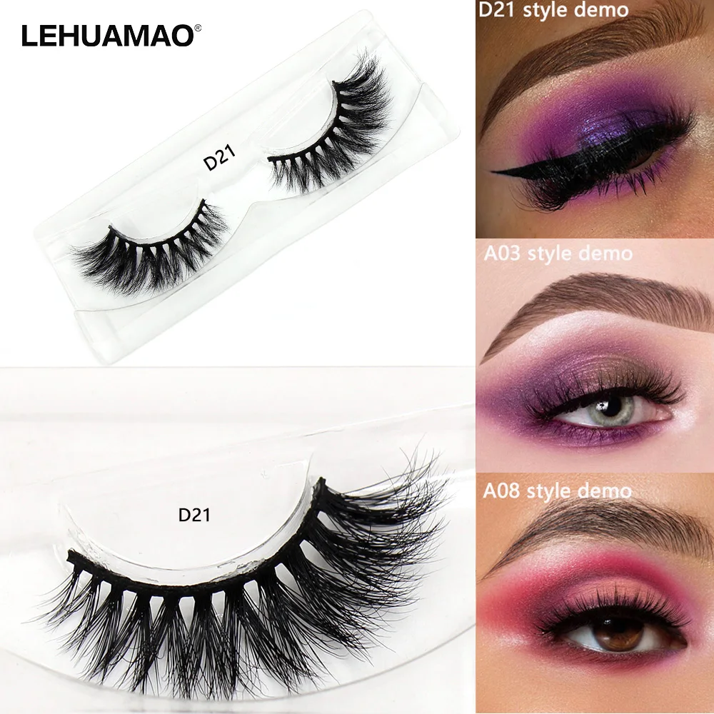 LEHUAMAO Luxury 5D Mink Hair False Eyelashes Wispy Cross Fluffy Mink Lashes Extension Tools Makeup Handmade Mink Eyelashes D21