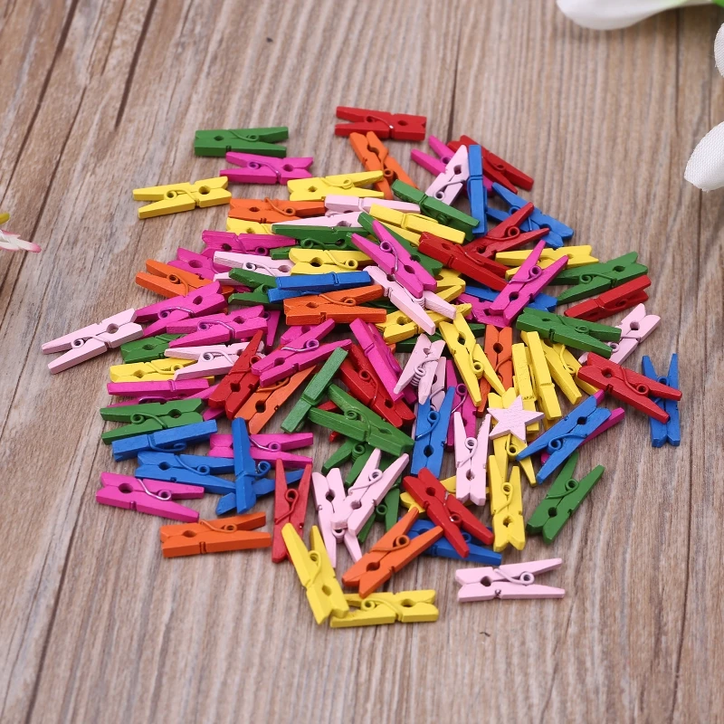 100Pcs Small Size 25mm Mini Natural Wooden Clips for Photo Paper Pegs Clothespin