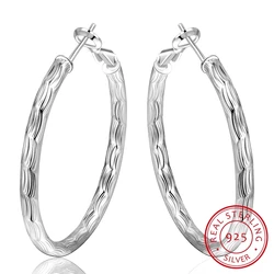 Genuine Real Pure Solid 925 Sterling Silver Round Hoop Earrings For Women Fine Jewelry Large Round Female Earrings Gift/kjflkda