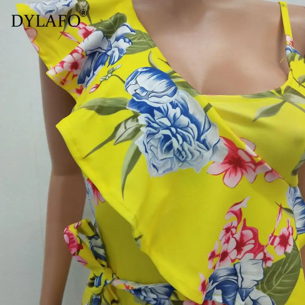 Mono de flores con cuello Halter para mujer, traje Sexy con estampado bohemio, escote en V, Espalda descubierta, ropa de calle informal, gran oferta, 2019